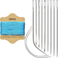 VONEEDL Upholstery Repair Kit: Waxed Sewing Thread (Light Blue Color) & Heavy Duty Needles (11 PCS) for Leather, Canvas & Quilting Thread