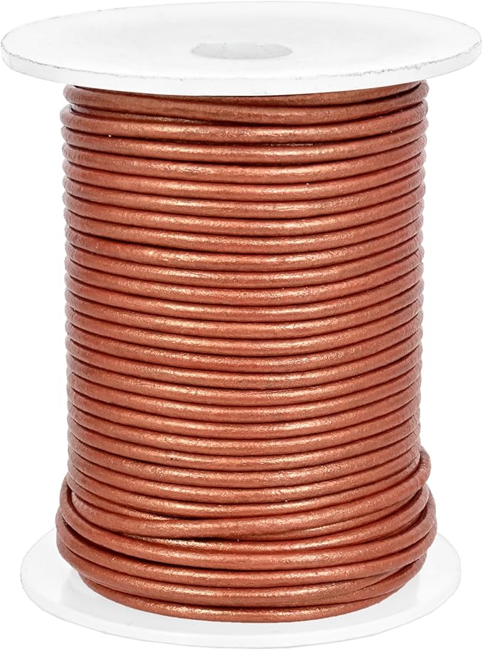 GENIQUE Real/Genuine Round Leather String Cord for Necklace, Bracelets, Jewellery, Braiding (1.5mm, Copper)
