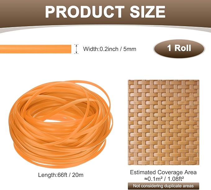 M METERXITY 1-Pack Wicker Repair Kit, 5mm x 66ft/20m Plastic Flat Rattan Replacement Supplies for Patio Furniture Repair/Basket Making/Chair Weaving, Synthetic Woven Rattan [Orange Yellow]