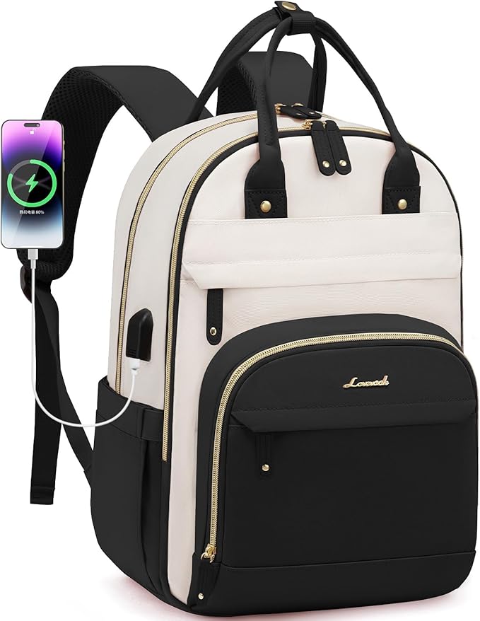 LOVEVOOK Backpack for Women,Laptop Backpack Women,Fits 15.6 Inch Laptop Bag,School Backpacks,Fashion Travel Work Anti-theft Bag,Waterproof Business Computer College Backpack Purse,Black-Off-white