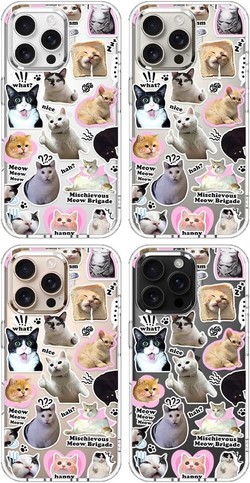 MOSNOVO Case for iPhone 16 Pro Max, [Buffertech 6.6ft Military-Grade Drop Protection] [Anti Peel Off Tech] Clear TPU Bumper Phone Case Cover Design - The Cat Brigade