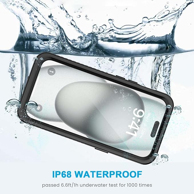 Lanhiem for iPhone 15 Plus Case, IP68 Waterproof Dustproof Shockproof Cases with Built-in Screen Protector, 360 Full Body Protective Phone Case for iPhone 15 Plus - 6.7 inch (Black)