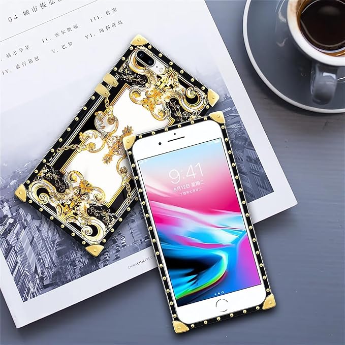 Compatible with iPhone 8 Plus 7 Plus Case, Gold Grain Flowers Luxury Golden Decoration for Girl Women Soft TPU Shockproof Protective Hard PC Back for iPhone 8 Plus 7 Plus