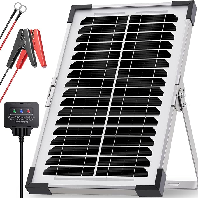 7.5W Solar Battery Maintainer & Trickle Charger, 12V Waterproof Panel with IP68 Smart Controller, Overcharge & Reverse Protection for Car, Automobile, Boat, RV, Motorcycle, Marine, Trailer