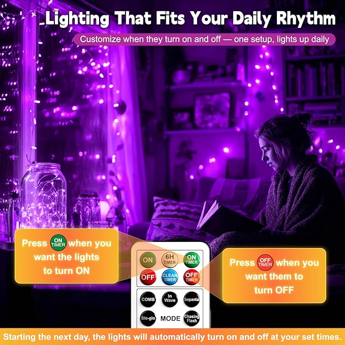 ZSJWL 6 Pack Rechargeable Fairy Lights with Remote & DIY Timer, 7Ft 20LED Mini Battery String Light, Twinkle Silver Copper Wire Lights for Wedding Party Bedroom Christmas Table Decoration (Purple)