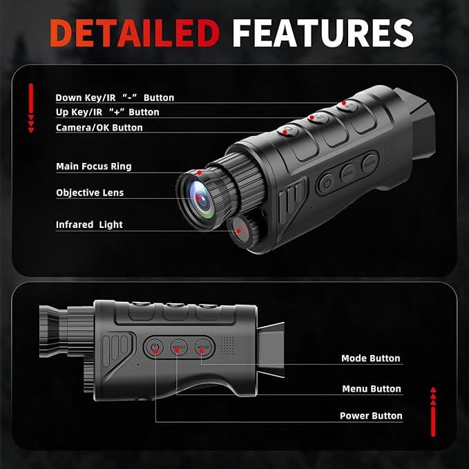 Night Vision Monocular, 2026 Upgraded Portable Handheld Scope for Hunting, Camping, Digital Infrared Night Vision Goggles with 16X Zoom and 2500mAh Battery, Support 1080P Camera & Video Recording