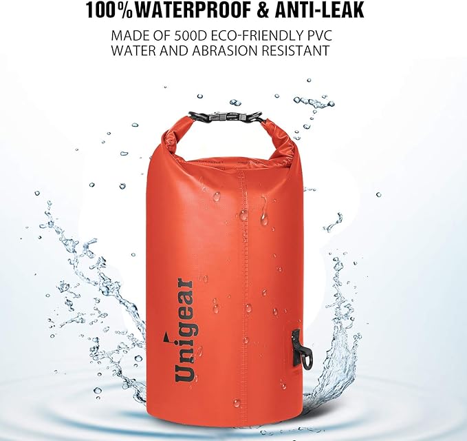 Unigear Dry Bag Waterproof, 2L/5L/10L/20L/30L/40L Floating and Lightweight Bags for Kayaking, Boating, Fishing, Swimming and Camping with Waterproof Phone Case