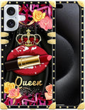 Compatible with iPhone 16 Plus Case, Queen Lip Crown Leopard Print Luxury Golden Decoration for Girl Women Soft TPU Shockproof Protective Hard PC Back for iPhone 16 Plus