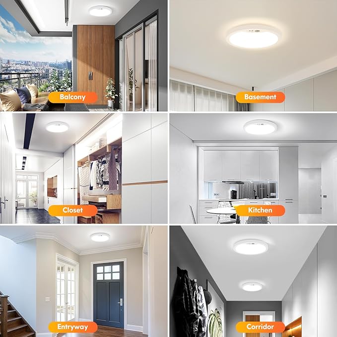 Brightever 7 Inch Motion Sensor Ceiling Light Wired, 15W 1500LM Close to Ceiling Light Fixture, Ultra Slim 0.67Inch, 2700K-6500K Adjustable Motion Sensor Light Indoor for Laundry, Garage, Stairs 1Pack
