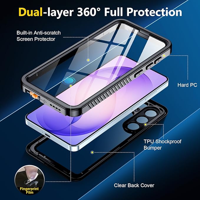 SPIDERCASE for Samsung Galaxy S26 Plus Waterproof Case, [12FT Military-Grade Drop Protection] IP68 Underwater [Built-in Screen Protector] Full Body Sealed Protection Phone Case 6.7", Black/Clear