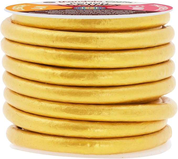 Mandala Crafts Round Genuine Gold Leather Cord for Jewelry Making – 5mm Cowhide Leather Rope String Lace for Kumihimo – 4.4 Yards Cowhide Craft Cording Spool