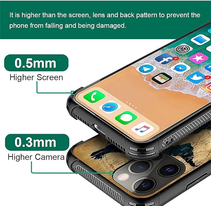 for iPhone 11 Pro Max Case, Brown World Map Pattern Graphic Design Girl Boy Soft Silicone Hard Acrylic Shock Protection for iPhone 11 Pro Max