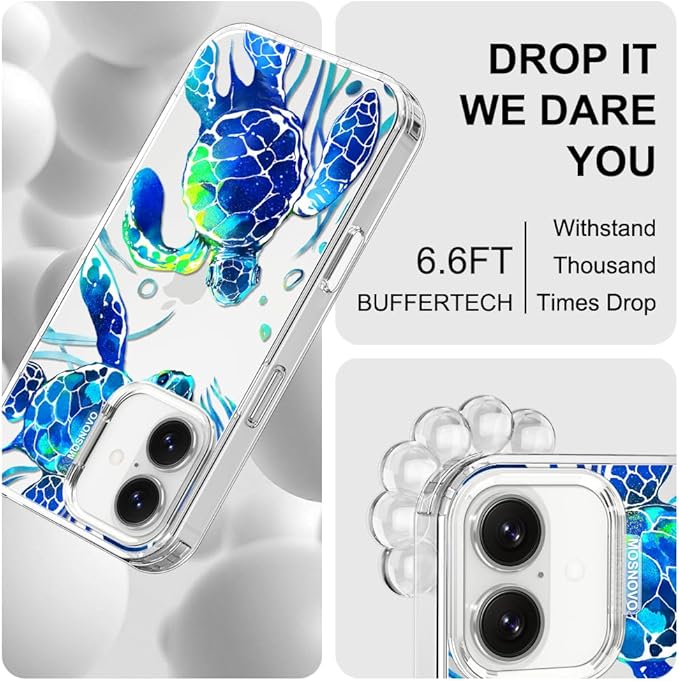 MOSNOVO for iPhone 17 Case | Military Grade 6.6ft Drop Tested | Camera Control | Clear with Sea Turtles Design