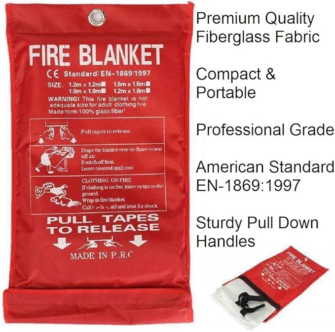 Fire Blanket XXL - 79 x 79 Emergency Fire Retardant Blanket for Home, Kitchen, Restaurant, House - Reusable