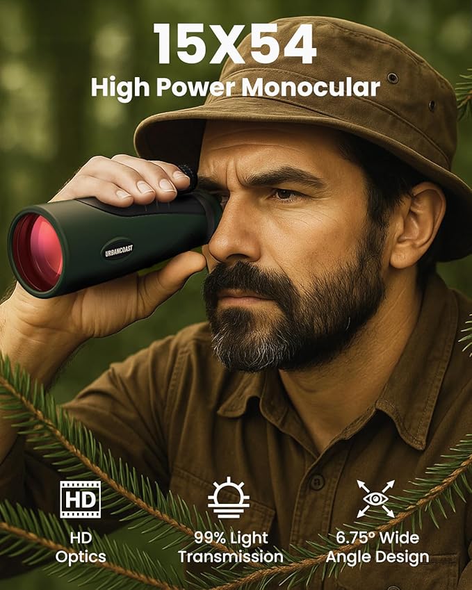 15X54 Monocular Telescope for Adults High Powered – Waterproof, BAK4 Prism, FMC Lens, Compact Spotting Scope for Bird Watching, Hunting Gear, Hiking Accessories, Travel & Camping Gifts