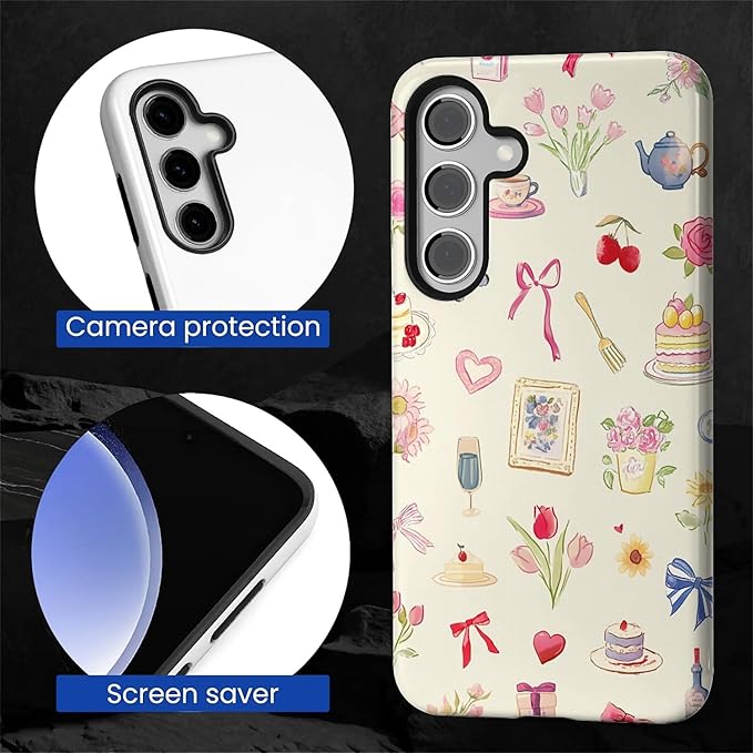 for Samsung Galaxy S24 Plus Case,HL2 Aesthetic Bow Preppy Collage Hybrid 2 Layer Hard Shell Silicone Protective Pattern Design Case