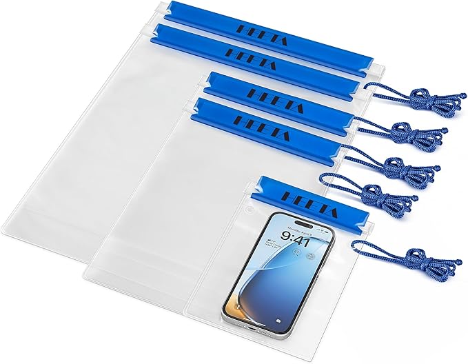 HEETA 5-Pack Clear Waterproof Dry Bag Pouch, Water Tight Cases Dry Bags Document Holder for Camera Mobile Phone Maps, Kayaking Boating