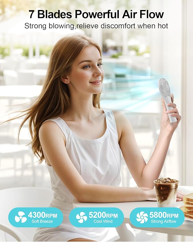 TriPole Handheld Fan Mini Portable Fan with 3 Speeds, Powerful Personal Battery Hand Held Fan for Travel Trip Outdoor Concerts, Cute Small Rechargeable Lash Fan for Makeup Skincare Drying, White