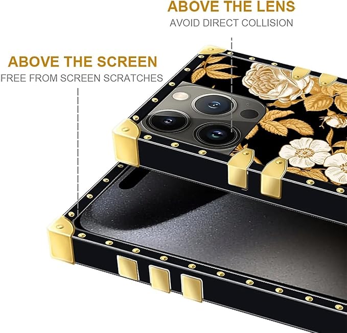 Compatible with iPhone 16 Pro Case, Blooming Rose Golden Flower Luxury Golden Decoration for Girl Women Soft TPU Shockproof Protective Hard PC Back for iPhone 16 Pro
