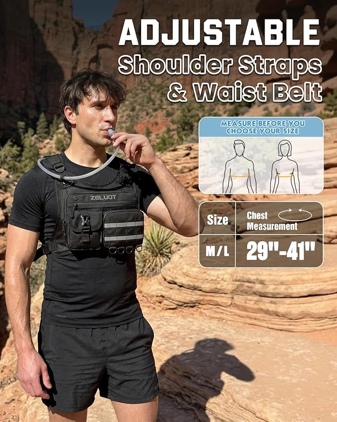 Zelvot Running Vest with 2L Water Bladder, 12L Hydration Backpack with Gear Holder, U.S. Design Patent, Lightweight Hydration Pack, Reflective Chest Pack for Men Women for Hiking