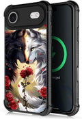for iPhone 17 Air Case,for MagSafe Graphic Design for Girl Boy Soft Silicone Hard Acrylic Shock Protection Designed for iPhone 17 Air Black White Wolf Moon Flower Rose Pattern