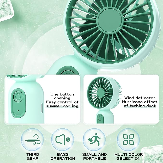 Rossesay 48 Pcs Mini Portable Fan Bulk Cute Handheld Lightweight Small Little Personal Hand Eyelash Fan 3 Speeds USB Rechargeable for Women Men Indoor Outdoor Makeup Travel (Green)
