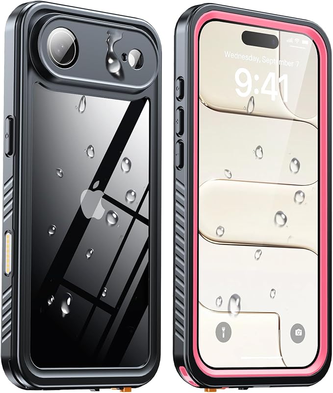 ANTSHARE for iPhone Air Case, IP68 Waterproof Shockproof Case, [Built-in Screen Protector] - 12 FT Military Dropproof - Full Body Heavy Duty Rugged Phone Cover 6.5 inches - Pink/Clear