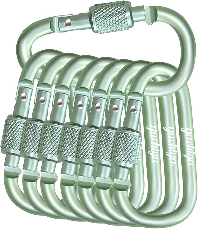 YUCHIYA 8 Pack D-Shape Carabiner Clasp with Screw Gate, 2.2 Inch Mini Keychain Clip Key Chain Buckle, Aluminum Alloy Keyrings Hook for Outdoor Hiking not for Climbing