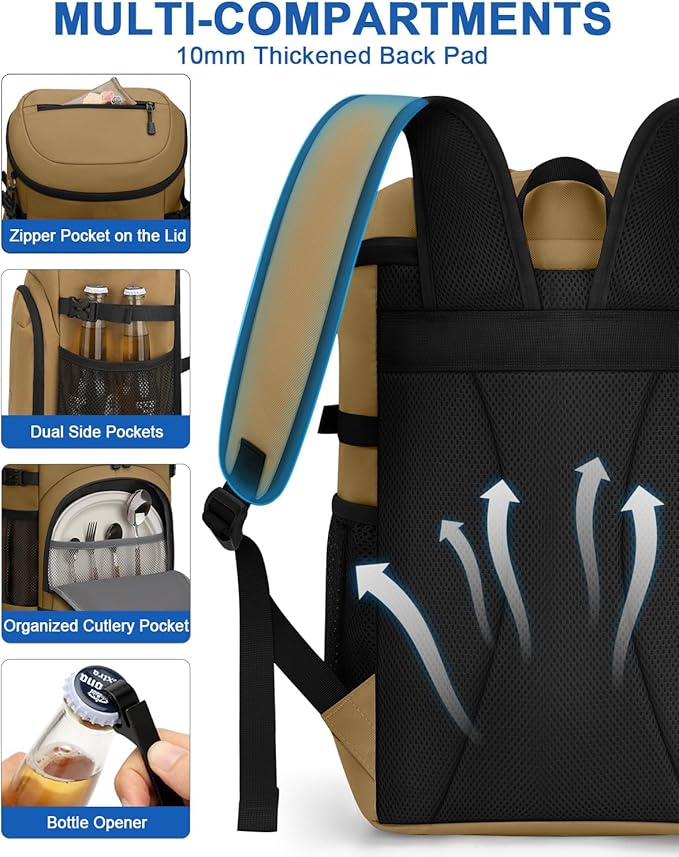 Pritent Cooler Backpack for Men Women Insulated Waterproof Backpack Cooler Leak Proof Cooler Bag Lightweight Lunch Backpack for Camping Beach Travel Picnic