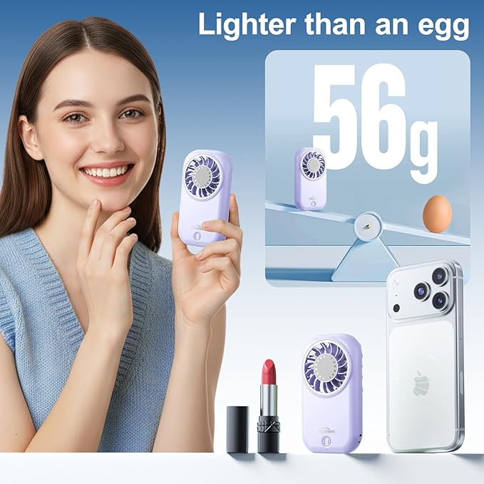 WHATOOK Handheld Mini Fan Small Personal Portable Speed USB Rechargeable Eyelash Fan Lightweight USB Rechargeable for Travel Makeup Girl Women Summer Gift (Purple)