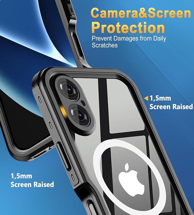 for iPhone 16 Case Waterproof | Full Body Shockproof Dust Proof Phone Case Cover with Screen Protector - Clear