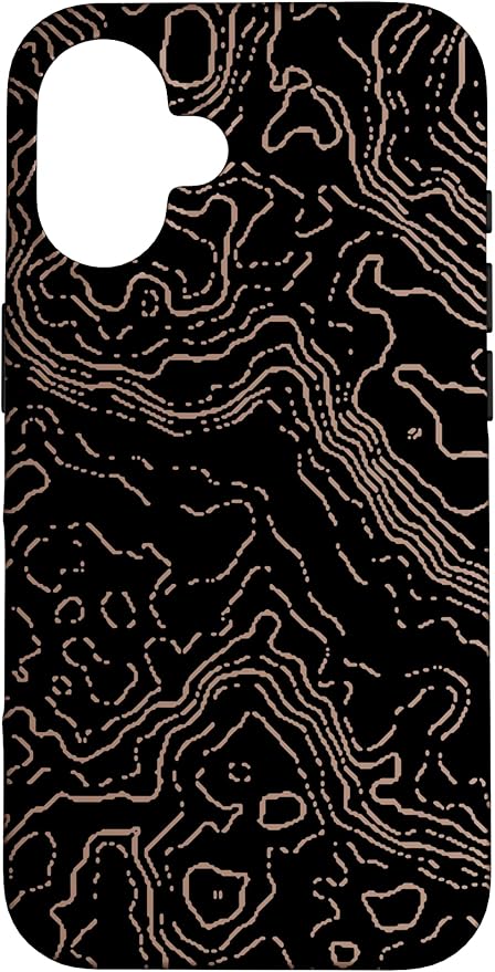 Topography Black & Brown Abstract Pattern Topographic Map Case for iPhone 16