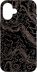 Topography Black & Brown Abstract Pattern Topographic Map Case for iPhone 16
