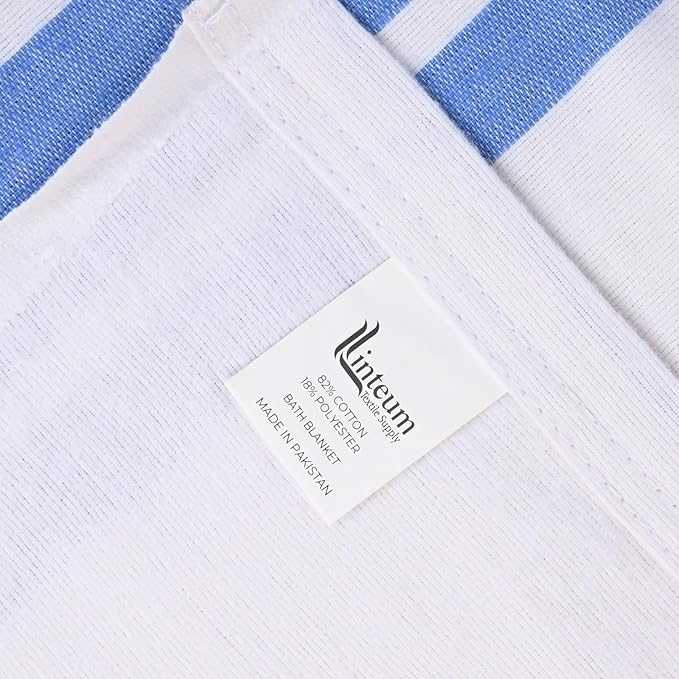 Linteum Textile Cotton Blended Hospital Patient Bath Blanket, Bed Bath Sheet, Twin Blanket Lightweight Sheet Blankets 70x90 in, 1.75 lb. White with Blue Stripes