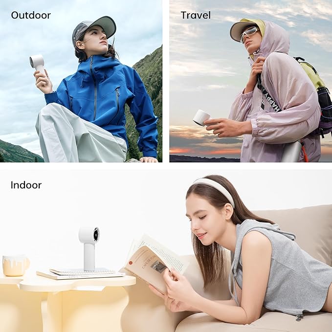 JISULIFE Handheld Turbo Fan, 5000mAh Rechargeable Portable Fans,Up to 28 Hours Cooling,5 Speed Strong Wind,Personal Mini Fan for Travel Outdoor Camping Beach Makeup（Blue）