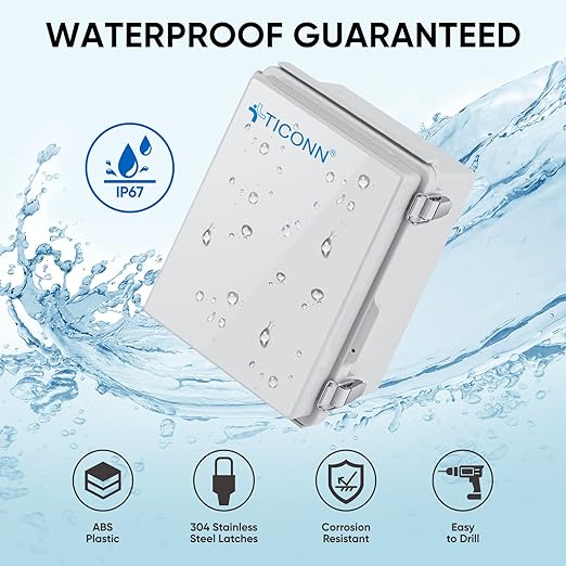 TICONN Outdoor Electrical Box Waterproof, Junction Box IP67 ABS Plastic Enclosure with Hinged Cover with Mounting Plate, Wall Brackets, Cable Glands (Off-White, 13.8"x9.8"x5.9")