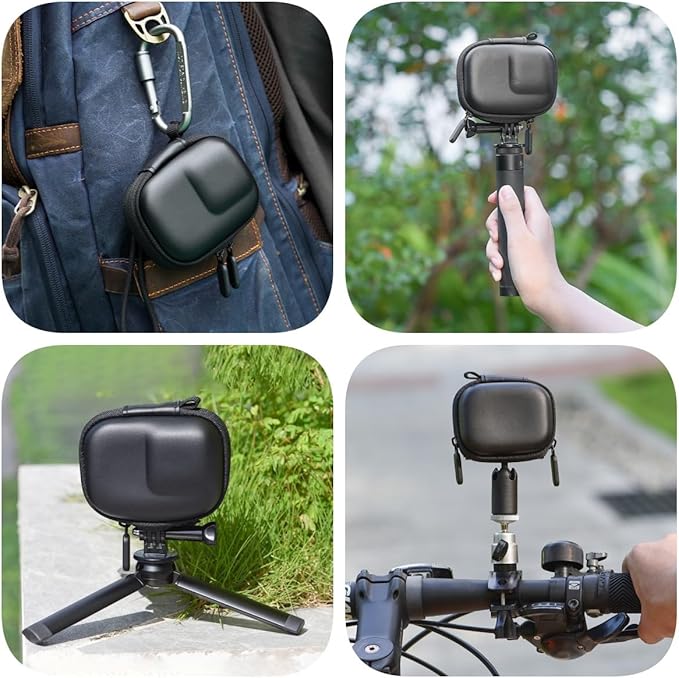 Carrying Case for DJI Osmo Action 5 Pro/6/4/3, Small Storage Bag for GoPro, PU Hard Travel Protector Case for Insta360 Ace/Ace Pro/2 with Wrist Strap & Carabiner Protective Accessories(Black)