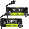16/3 Black 20 FT (2Pack) Extension Cord, Indoor Extension Cord for Laptops, Coffee Makers, Office Home Appliances, 3 Prong Resistant Cable Flexible, 13A 125V 1625W ETL Listed