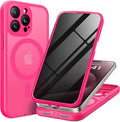 TIESZEN for iPhone 15 Pro Case, Compatible with MagSafe, Built-in Privacy Screen Protector and Camera Protection, Anti Spy Full Body Dustproof Shockproof Hard Phone Case 6.1", Hot Pink