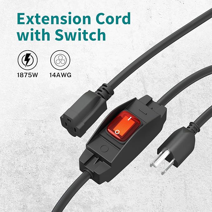 FIRMERST 1875W Outdoor Extension Cord with Waterproof Switch 6 Feet 2 Packs
