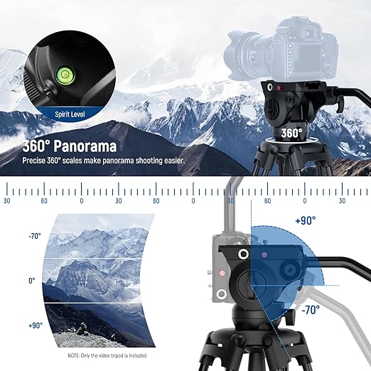 NEEWER Basic 74" Video Tripod with Fluid Head , Metal Camera Tripod with Smooth Friction Damping, Mid Level Spreader, Quick Release Plate Compatible with Manfrotto 501, Max Load 17.6lb, TP37