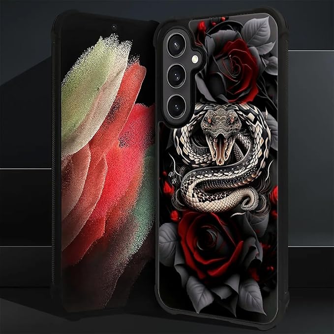 for Samsung Galaxy S23 FE Case, Entwined Rose Snake Pattern Graphic Design Girl Boy Soft Silicone Hard Acrylic Shock Protection for Samsung Galaxy S23 FE