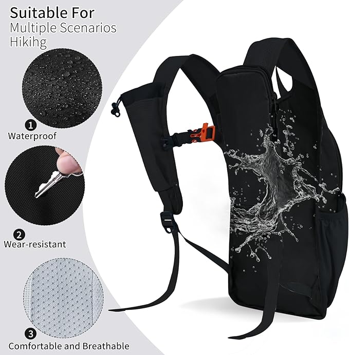 Hiking Backpack 10L/15L Small Daypack Lightweight Packable Travel Foldable Water Resistan for Women Men (Black, 10L)