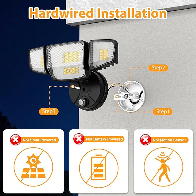 Abovizo 90W Flood Lights Outdoor, 10000LM Dusk to Dawn Outdoor Lighting, IP65 Waterproof, 6500K Daylight, 4 Heads LED Security Light for Garage, Yard, Porch (Black)