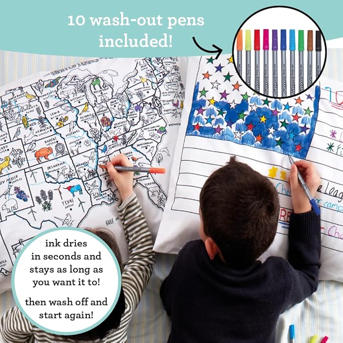 Coloring Pillowcase for Kids – Reusable DIY Pillow Cover with Washable Markers, Educational Arts & Crafts Activity for Boys & Girls, Fun Gift for Creative Play, Machine Washable - eatsleepdoodle
