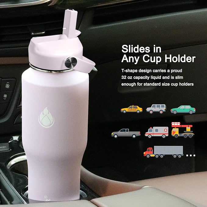 SENDESTAR Water Bottle,Wide Mouth Stainless Steel Vacuum Insulated Double Wall Keep Liquids Cold or Hot All Day,Sweat Proof Sport Design,Fit Car Cup Holder,Light purple,32 Ounces