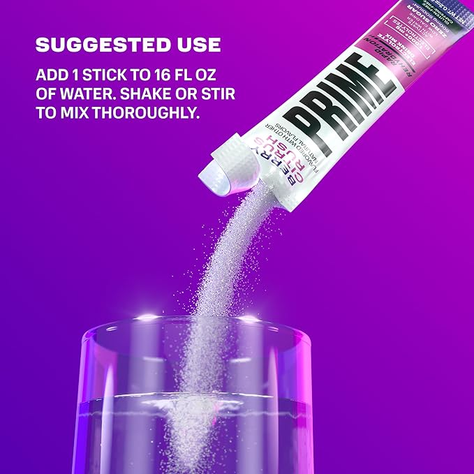 PRIME Rapid Rehydration Electrolyte Powder Sticks, Berry Citrus Rush, Sugar Free Hydration Drink Mix with Sodium, Potassium, Magnesium & B Vitamins to Replenish Fluids, Caffeine Free, 16 Count