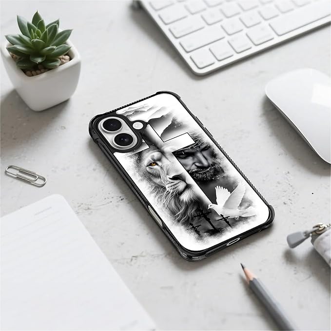 for iPhone 17 Case,for MagSafe Graphic Design for Girl Boy Soft Silicone Hard Acrylic Shock Protection Designed for iPhone 17 Lion Cross Jesus Christ Dove Pattern