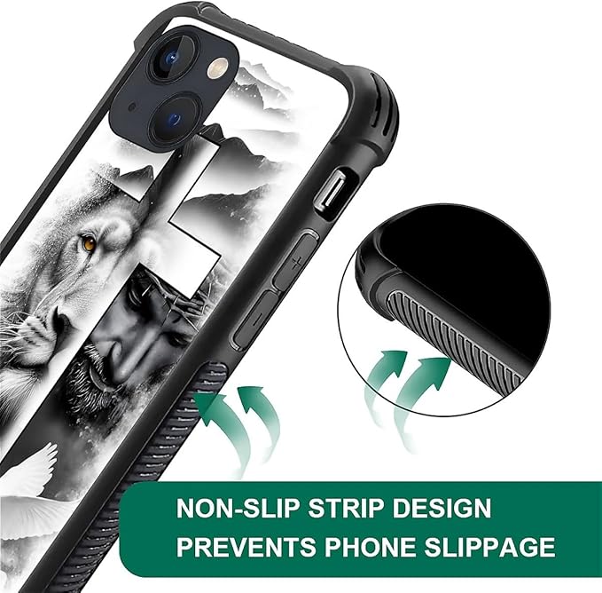 for iPhone 13 Case, Lion Cross Jesus Christ Dove Pattern Graphic Design Girl Boy Soft Silicone Hard Acrylic Shock Protection for iPhone 13