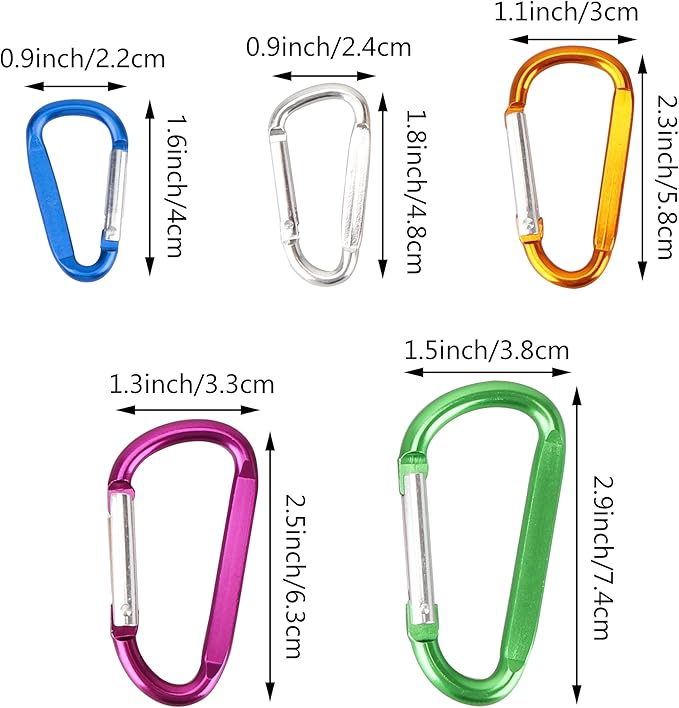 SWATOM Aluminum D-Shape Carabiner Clip 1.6/1.8/2.2/2.6/3 Inches Spring Snap Hook Keyring Carabiners for Camping Traveling Hiking Keychains Outdoor Accessories (10P/20P)